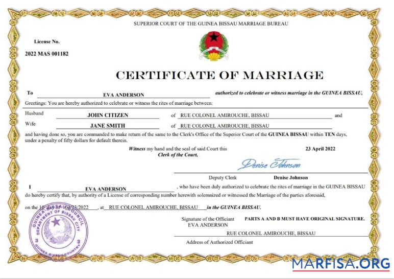 Blank Guinea Bissau marriage certificate download for verification